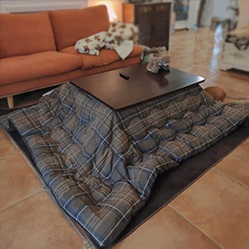 Kotatsu Tisch Mit Futon Teppich Heizung Lässig Grau Karo Design Heizung Niedrig Kotatsu Tisch 4pcs/Kotatsu Tisch+Heizung+Decke+Quilts (Color : Grey, S : 80 * 80 * 41cm)