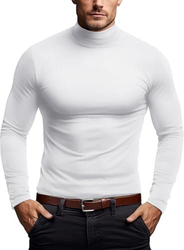Zengjo Mens Thermal Base Layer Tops Long Sleeve(White,L)