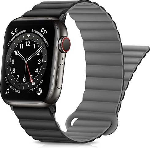 HITZEE Compatible con Correa Apple Watch 49/46/45/44/42/41/40/38mm, Correa Magnética Silicona Usable Doble Cara Compatible para iWatch Ultra 2 Serie 10 9 8 7 SE 6 5 4 (38/40/41/42mm, Negro Gris)