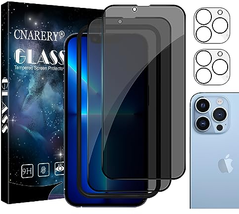 Cnarery für iPhone 13 Pro Max Sichtschutz Schutzfolie, 2 Stück Displayschutz und 2 Stück Kameraschutz, 9H Härte Glas, Anti-Spy Folie,Kratzfest, Anti-Fingerprint und blasenfrei