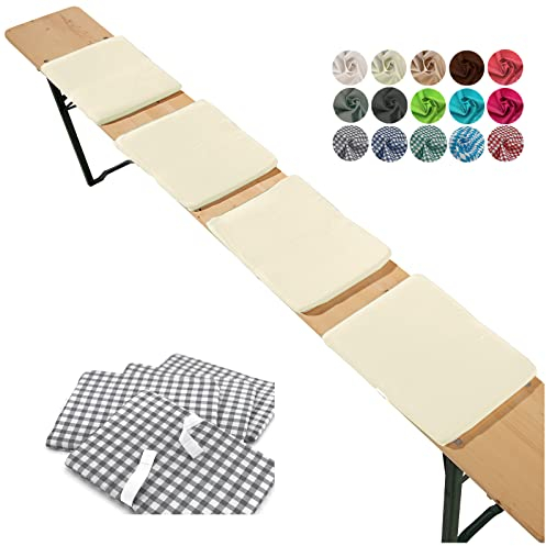 heimtexland ® Sitzkissen 4er Set Bierbank Polster Auflage Bierzeltgarnitur Garten Deko Kissen Typ859 Ecru