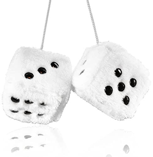 Paar 7,6 cm weiß mit schwarzen Punkten Spiegel Fuzzy Plüsch Würfel weiß und schwarz weicher Plüsch Auto dekorative hängende Ornament