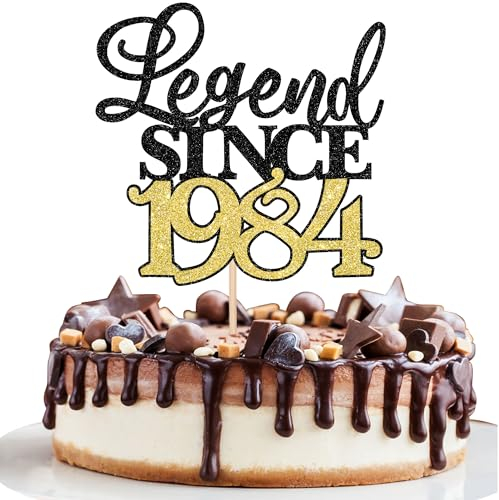 Xsstarmi 1 Pack Legend Since 1985 Cake Topper Glitter Happy 40th Birthday Cake Topper for Cheers to 40 Fabulous Happy 40th Birthday Anniversary Party Cake Decorations Supplies Black Gold