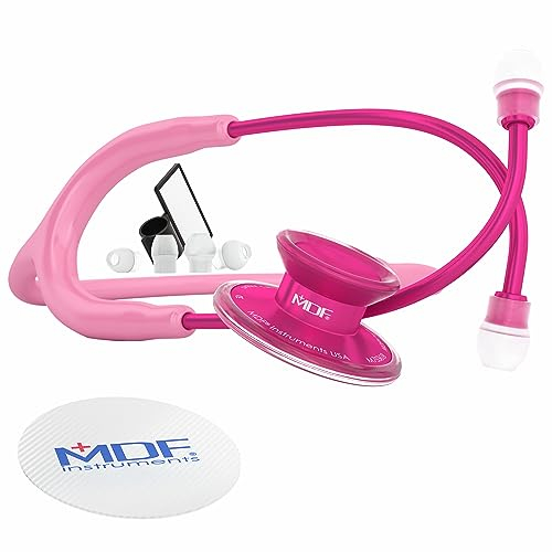 MDF Instruments Acoustica leichtes Stethoskop für Ärzte, Krankenschwestern, Studenten,Erwachsene, Doppelkopf, rosa Schlauch, Bruststück-Headset aus rosa Legierung, MDF747XPPA01