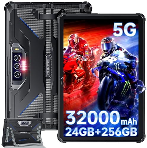 OUKITEL RT7 Outdoor Tablet 5G, 32000mAh Akku Tablet 10.1 Zoll FHD+, 24GB(12+12) RAM + 256GB ROM Gaming Tablet Android 13, 48MP+32MP Kamera, Dual SIM 5G, GPS, OTG, IP68/IP69K