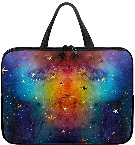 Surwin Laptop Hülle Tasche,Sternenhimmel Muster Laptop Hüllen Wasserdicht Stoßfest Laptoptasche mit Griff und Reißverschluss Laptophülle Rundumschutz Notebook Sleeve (17 Zoll,Goldstern)