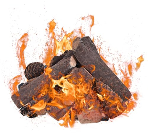 COSTWAY Lot de 9 Pièces en Bois Céramique Décoratif pour Cheminées au Bioéthanol et au Gaz, Fausses Bûches Réalistes pour Foyer Extérieur, Bûches de Différentes Tailles