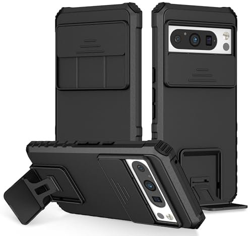 PANXIYUE Funda Google Pixel 8 Pro, Carcasa Protección Deslizante para la Cámara, con 360 Grados Full Body Anti-Shock Anti-arañazos Case Protector Bumper Silicona y Armor Soporte Carcasa, Negro