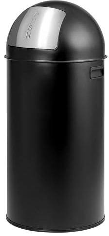 eluno Poubelle push 35 l en tôle d'acier - Poubelle rétro avec couvercle amovible - Poubelle de cuisine avec rabat poussoir (noir)