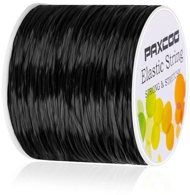 PAXCOO 1.4MM Elastic String for Bracelets, Stretch Magic Elastic String Bead Cord Jewelry Thread for Friendship Bracelet, Necklaces, Clay Beads, Pony Beads (Black), AP0521