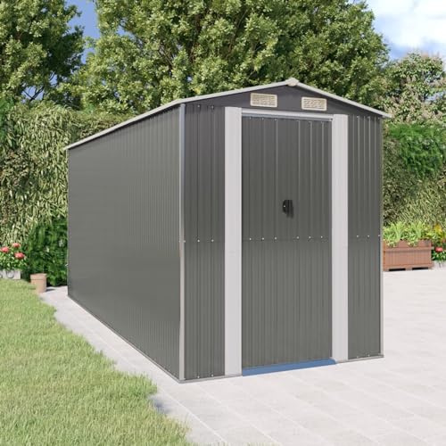 Gecheer Capanno da Giardino Grigio Chiaro, 192x440x223 cm, con Porta in Acciaio Zintato