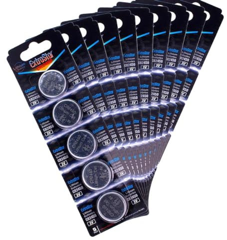 A2ZWORLD 50 Pilas de botón CR2450, batería de Litio de 3 V (10 Paquetes de 5 baterías)