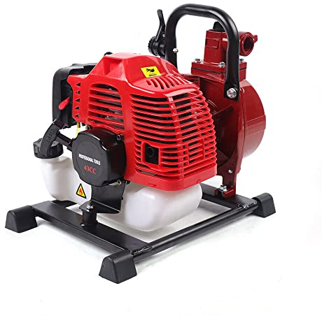 2 Takt 2 PS Benzin Wasserpumpe, Gartenpumpe mit 2 m Wasserzulaufrohr, Tragbare Benzinmotor Wasserpumpe, 42,5 ccm Gartenpumpe für Gartenbewässerung