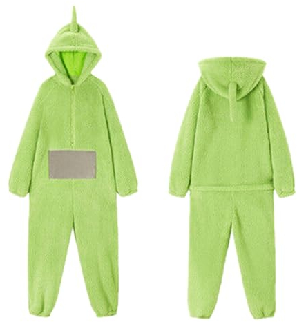 rtdgcv Teletubbies Kostüm Erwachsene Schlafanzug Damen Lang Einteiler Onesie Pyjama Damen Unisex Tier One-Piece Kostüm Cosplay Homewear Fleece Einteiler mit Kapuze Nachtwäsche Party