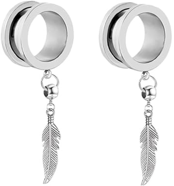 Wycian Tunnel Set, Edelstahl Tunnel Set Anhänger Rund mit Blattanhänger für Jahrestag Tunnel Chirurgenstahl 2Er Schmuck Geschenk
