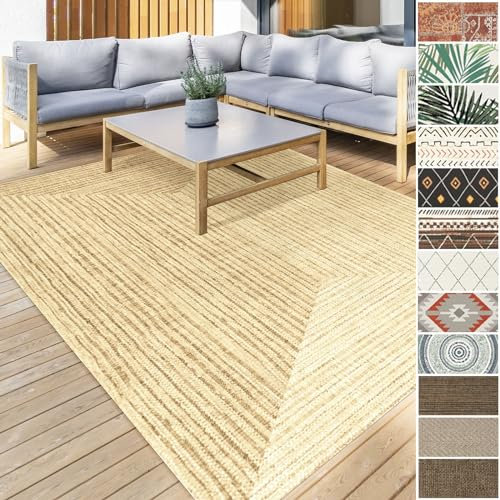 Floordirekt | Tapis Extérieur & Intérieur tissé Plat, Lavable, Résistant aux UV | Certifié Öko-Tex | Idéal pour la terrasse, Le Balcon, la Cuisine et Le Salon | Tiffany Beige, 80 x 150 cm