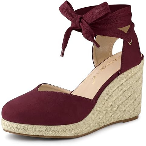 Allegra K Sandalias con Cordones Tacón De Cuña Plataforma De Alpargata para Mujeres borgoña 38