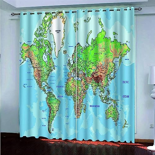 2-Teiliges Set Digital Bedruckte Verdunkelungsvorhänge Für Schlafzimmer, Wohnzimmer, Esszimmer, Kinder, Jugendzimmer, Fenster Vorhänge Weltkarte-8A8G2F4A2B2