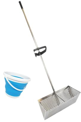 Milageto Rastrello da Spiaggia Rastrello a Mano Setaccio per Sabbia ergonomico Rastrello per Sabbia in Acciaio Inox Asta Lunga Rastrello per filtraggio della