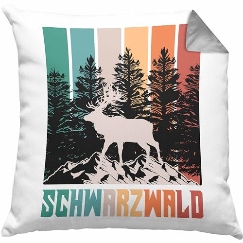 Trendation Schwarzwald Kissen mit Füllung 40x40 Geschenk Grafik Geschenkidee Hirsch (Grau)