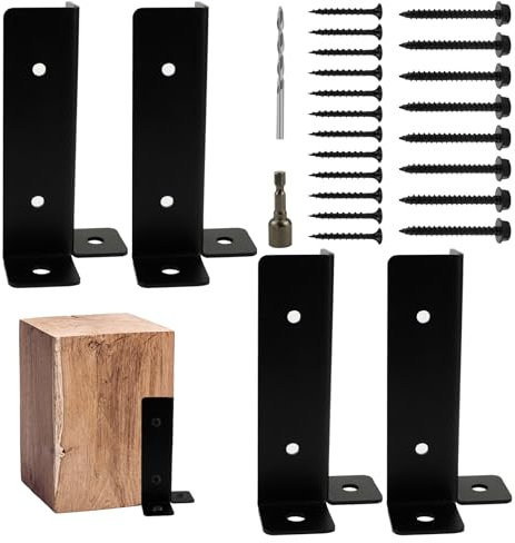 ZJIVQO 4 PCS Fence Post Security, Brackets Fence Post Holder, Anti Rattle Post Clips Adjustable Bolt Down Post Supports Wood Fence Pergola Post Base Brackets Kit for Deck Railing Mailbox