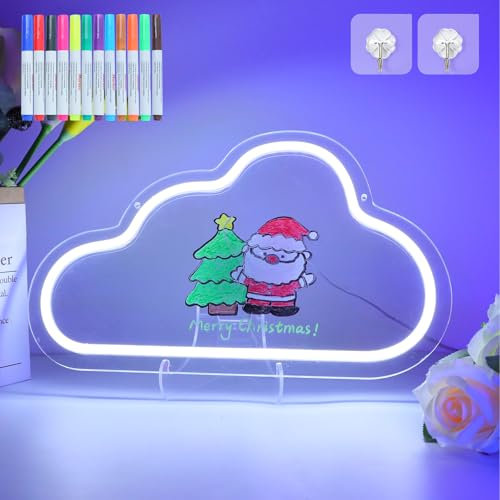 ENUOLI White Cloud Neon Sign LED Dimmable Cloud Light with White Board Marker for Kids Bedroom Gaming Room Bar Party Christmas USB Powered Neon Night Light Gifts for Birthday Gift Wedding Supplies