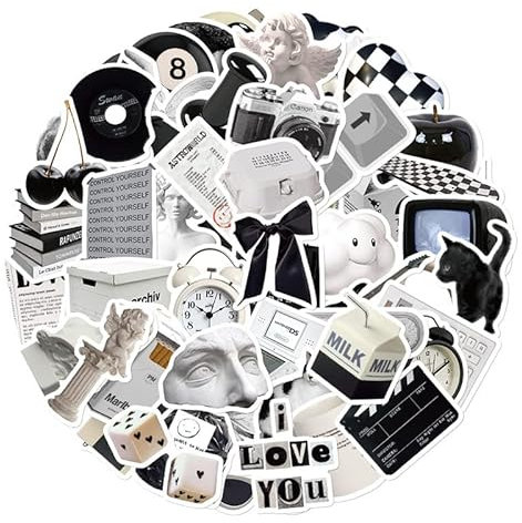 61 Pezzi Adesivi Neri e Bianchi, Autocollant Scrapbooking Vintage Graffiti Adesivi Resistenti All'acqua, Stickers Aesthetic Decorazione Adesivo Della Moda di Strada per Skateboard, Laptop, Valigia
