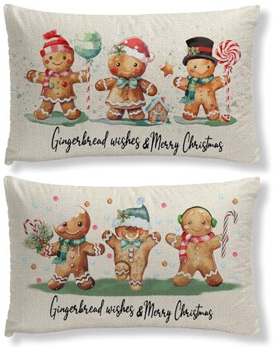 2 Stück Weihnachts-Lebkuchen Kissen bezüge, Vintage-Weihnachts-Lebkuchen-Kissenbezug, Winter-Lebkuchen-Kissenbezüge, Dekor, Kissenbezug Weihnachten-Lebkuchen-Kissenbezüge, Lebkuchen Deko Weihnachten