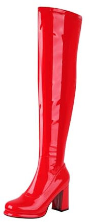Stivali da donna con tacco alto al ginocchio, stivali sopra il ginocchio, in pelle laccata, stivali lunghi Strentch, stivali alti al ginocchio, stivali alti da equitazione, Colore: rosso, 40 EU