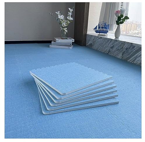 Foam Mat Floor Tiles Set - Interlocking Foam Padding With Linen Fabric Carpet Top For Exercise, Yoga, Playroom, Garage, Basement, 12x12 Inch(Size:16 pcs,Color:Light Blue)