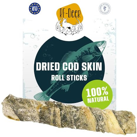 RF-Deer Kauspielzeug für Hunde Fisch Kabeljauhaut für Hund L - 20 Stück - Kauknochen zur Natürliche Zahnpflege, Hundeleckerli Natürlich, Leckerlis, Welpenspielzeug, Hunde Kauartikel