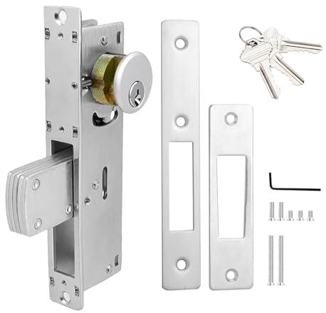 AcxdJnye Storefront Mortice Hook Door Lock, Commercial Door Locks Mortise Cylinder Combo, Mortise Cylinder Hook Bolt with Keys(1-1/8 Backset)
