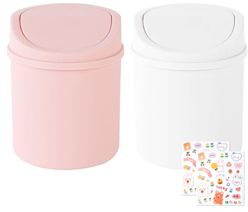 Bofanze Lot de 2 Poubelle Bureau Enfant Petite Poubelle Chambre Fille Mini poubelle Salle de Bain Corbeille Papier Plastique avec Couvercle pour Les Chambres, Les Bureaux et Les Cuisines