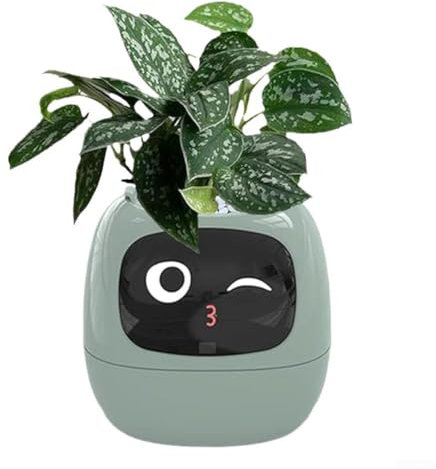 Pot de fleurs intelligent, compagnon de jardinage interactif, entretien autonome des plantes, écran intégré, pour décoration intérieure (vert)