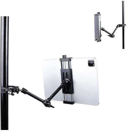 Bike Handlebar Aluminum Tablet Mount, Stationary Bike Stroller Tablet Holder for Microphone Stand and Music Stand, Compatible with iPad, iPhone