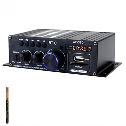 Amplificateur Audio, AK380 80 0w 12v Amplificateur de Puissance Bluetooth 5.0 stéréo Basse Audio AMP Music Player Classe de Haut-Parleur de Voiture Bluetooth D FM USB/SD