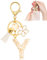 Porte-clés pour Fille Lettre, Porte-clés pour Femme avec Lettre Initiale, Alphabet Pendentif Initiale en Résine, Keyring avec Pendentif Amour et Pampille, Cadeau pour Femme Beige-Y