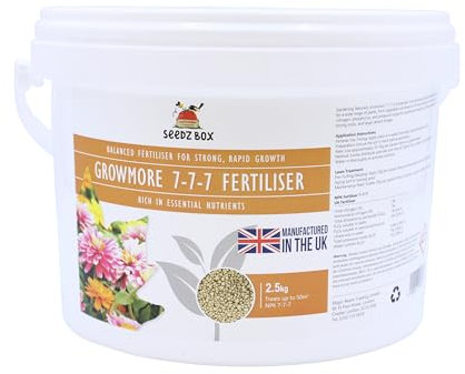 Grass Lawn & Vegetable Growmore Fertiliser 2.5kg – Treats 50m2 – 7-7-7 Nitrogen-Phosphorus-Potassium Ratio – All-Purpose Fertilizer - Easy-Use Granular Feed with Gradual Nutrient Release - Seedzbox