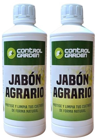CONTROL GARDEN x2 Jabón Potásico Agrícola 1L Plantas | Jabón Agrario Potasio 100% Natural para Cultivos | Insecticida Protección frente Pulgón, Araña Roja, Mosca Blanca | Limpiador Orgánico de Malezas