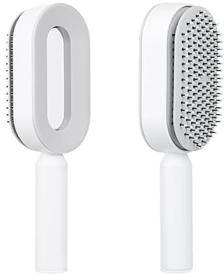 Selbstreinigende Haarbürste mit One-Click Funktion – Anti-Ziep Bürste mit Borsten, Fördert gesundes Haar, Ideal für Damen, Herren & Kinder – Stylische Entwirrbürste in Weiß