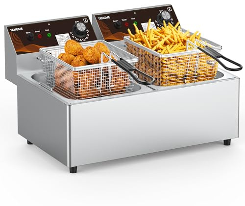 Gewerbliche elektrische Fritteuse, 20L Doppelbecken-Tischfritteuse mit 2 Körben, 5000w Hochleistungs-Edelstahl, UL-zertifiziert, professionelle Fritteusen für Imbisswagen und Restaurants