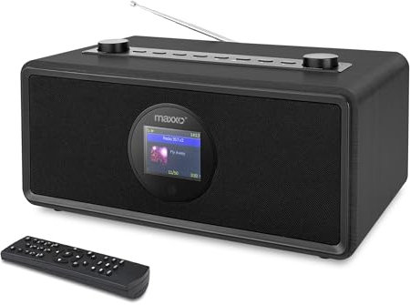 MAXXO DAB+ Radio Internet DT06 - Cassa in legno, 2X 20W RMS, Bluetooth, WLAN, USB, UPnP/DLNA, sveglia e telecomando