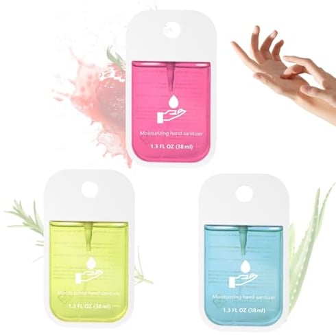 3Pcs Mist Hydrating Hand Sanit-izer Spray for Adults,Cleanses Your Hands,Power Mist Hydrating,Hand Sanit-iser Travel,Mini Travel Essentials,Aromatic Hand Wash,Strawberries+Aloe vera+Vanilla
