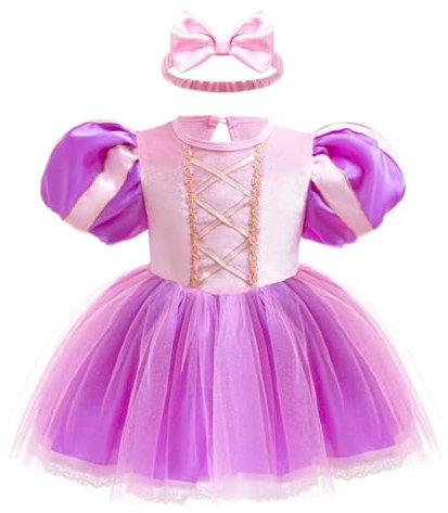 Lito Angels Vestito Neonato Principessa Raperonzolo Bimba - Body Viola Morbido con Fascia - Costume Carnevale Halloween Compleanno Regalo Bambina 18-24 Mesi