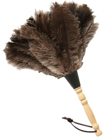 SHERCHPRY Plumero de Pelo de Avestruz Fácil de Usar y Portátil Mango Largo de Madera para Limpieza de Interiores de Coche y Escritorio Hogar