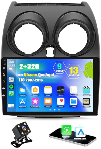 9 Zoll Autoradio 2+32G für Nissan Qashqai J10 2007 2008 2009 2010-2016 Mit Carplay Android Auto GPS WiFi Bluetooth 32EQ FM RDS Navigation Mirror Link Lenkradsteuerung Rückfahrkamera