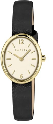 RADLEY Gold Plated Oval Case Black Leather Strap Watch RY21888