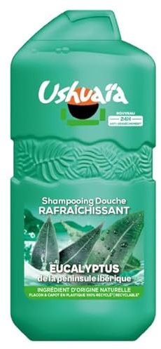 Ushuaïa Shampoing Douche Rafraîchissant Eucalyptus Péninsule Ibérique 280ml | Enrichi glycérine végétale, Parfum marin envoûtant, Flacon 100% plastique recyclé, 21% plastique en moins