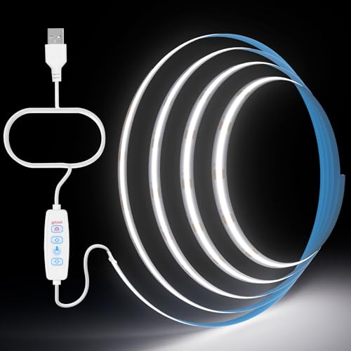 Aurevita COB LED Streifen USB 5V, 1m Kaltweiß Dimmbar CRI85+ 8mm Breite Flexibler LED Strip light für TV Hintergrund, Küche, Wohnzimmer, Party, DIY-Dekoration Beleuchtung (Cool Wihte 1m)