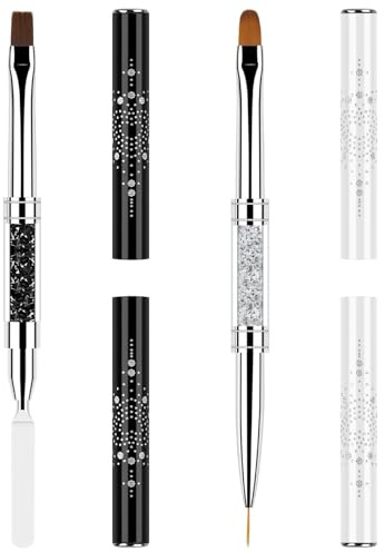 CHEMAILON 2Pcs Double Ended Nail Builder Gel Brush,French Tip Brush Hard Gel for Nails, Brush Liner Brush Nails Hard Gel Manicure Design Kit for Salon & DIY Use